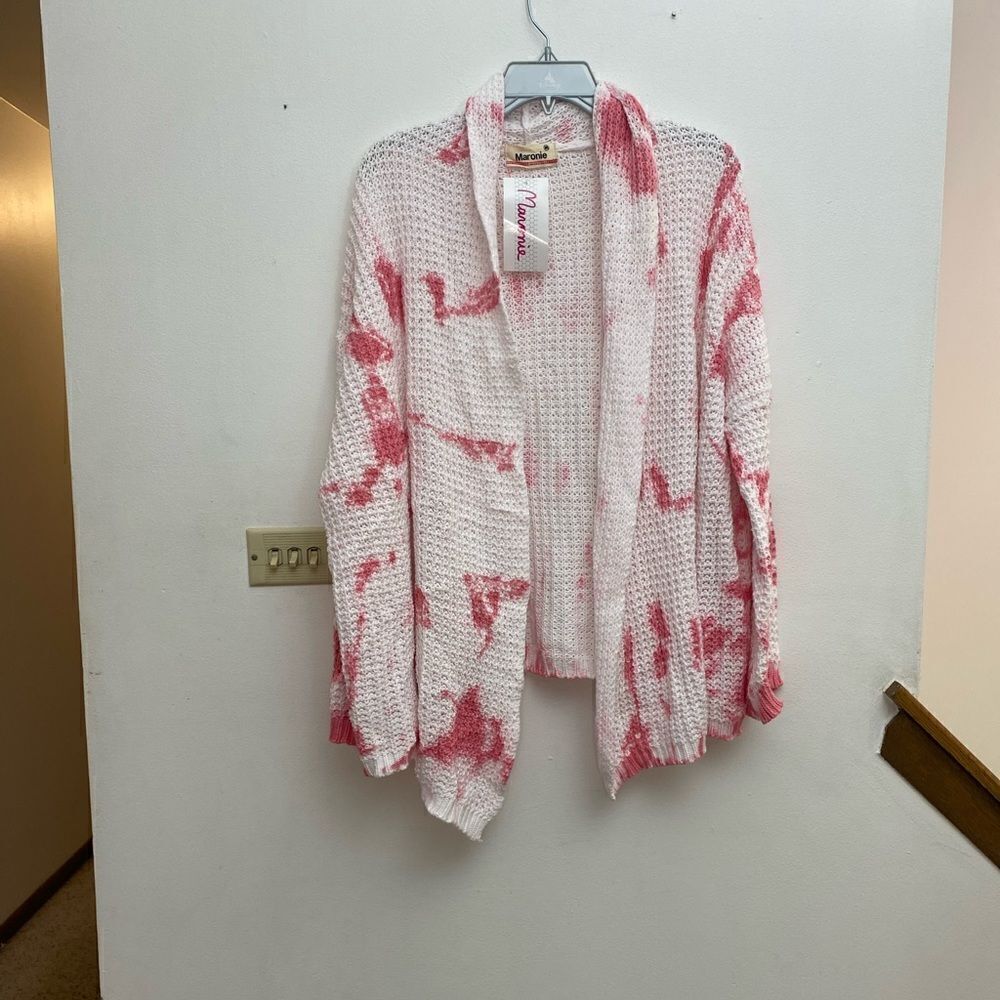 Maronie x Revolve Tie Dye Waffle Knit Open Cardigan NWT Size M Pink - Picture 3 of 10